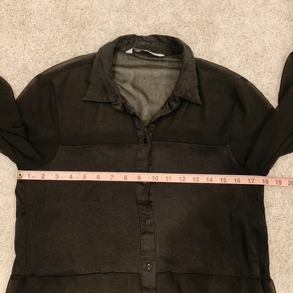 ZARA Sheer Satin Block Cutout Black Button Down Blouse - Picture 13 of 14